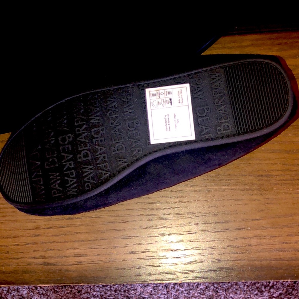 Bearpaw black moccasins.